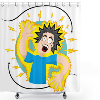 Personality  Illustration Representing A Person Receiving An Electrical Discharge In An Exposed Electrical Wire. Ideal For Safety And Information Shower Curtains
