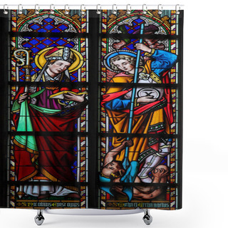 Personality  Stained Glass - Saint Nicholas And Archangel Michael Shower Curtains