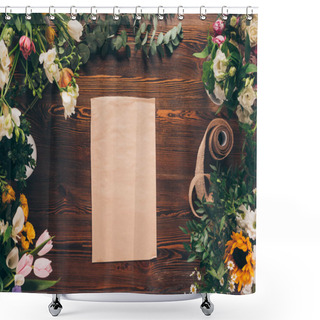Personality  Top View Of Empty Sheet Of Paper On Florist Table Shower Curtains
