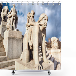 Personality  Oslo, Norway - March 30, 2022: Statues Of Nude People In Vigeland Park (Frogner Park) Shower Curtains
