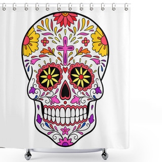 Personality  Sugar Skull Calavera. Colorful Mexican Sugar Skull Shower Curtains