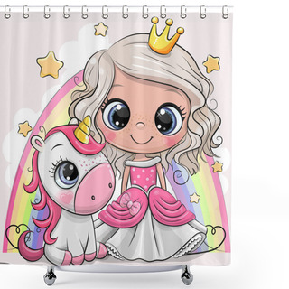 Personality  Cute Cartoon Fairy Tale Princess And Unicorn Shower Curtains