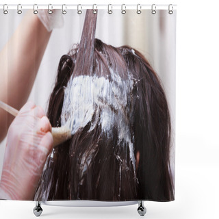 Personality  Hairdressing Beauty Salon. Woman Dying Hair. Hairstyle. Shower Curtains