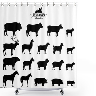 Personality  Vector Livestock Silhouettes Isolated On White Shower Curtains