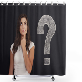 Personality  Woman With Question Mark On Blackboard Shower Curtains