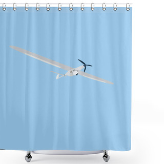 Personality  Illustration Of War Drone With Camera Flying Isolated On Blue  Shower Curtains