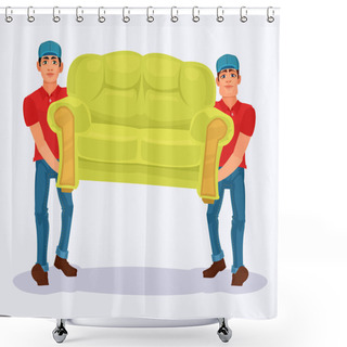 Personality  Two Men Carries A Sofa Shower Curtains