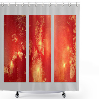 Personality  Set Of Marble Patterns. Scarlet Red And Gold Geode Textures With Glitter Shower Curtains