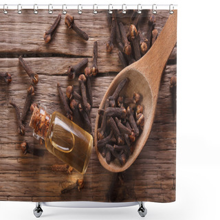 Personality  Essence Of Cloves In The Bottle Macro  Horizontal Top View Shower Curtains