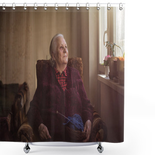 Personality  Portrait Of An Old Lonely Human Who Looks Out The Window Shower Curtains