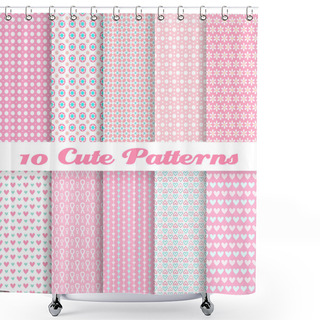 Personality  Cute Different Vector Seamless Patterns (tiling). Pink Color Shower Curtains