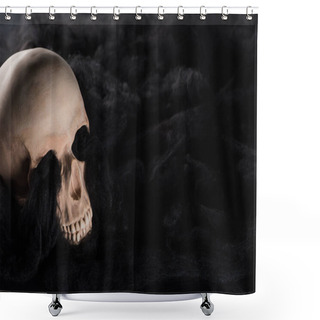 Personality  Spooky Human Skull With Black Dark Clouds And Copy Space, Halloween Decoration Shower Curtains