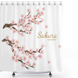 Personality  Vector Watercolor Element. Collection Sakura Or Cherry Flowers And Branches. Shower Curtains