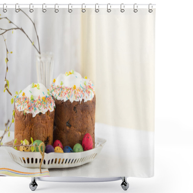Personality  Russian easter cakes Kulich with dyed quail eggs shower curtains