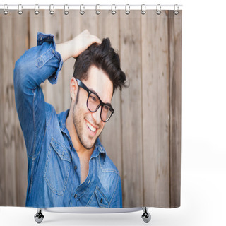 Personality  Handsome Young Man Smiling Outdoors Shower Curtains