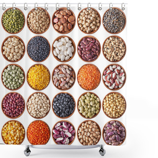 Personality  Collection Of Wooden Bowls With Legumes Shower Curtains