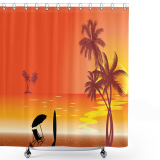Personality  Tropical Illustration With Surf. Shower Curtains