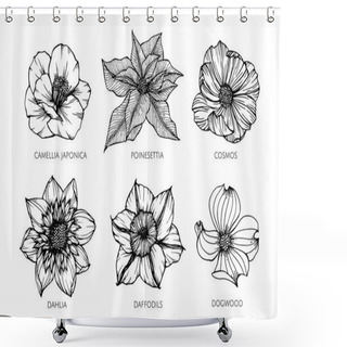 Personality  Collection Set Of Flower Drawing Illustration. Shower Curtains