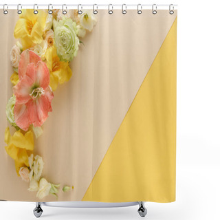 Personality  Top View Of Spring Floral Bouquet On Beige And Yellow Background Shower Curtains