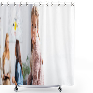Personality  Daughter Fooling Around While Mother Talking To Psychologist, Banner Shower Curtains