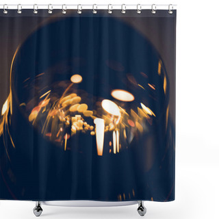 Personality  Close-up Shot Of Golden Lights Reflecting In Lens Glass Shower Curtains