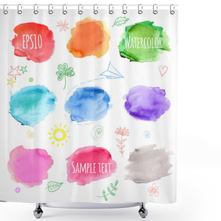 Personality  Set Of Nine Colored Watercolor Backgrounds. Shower Curtains
