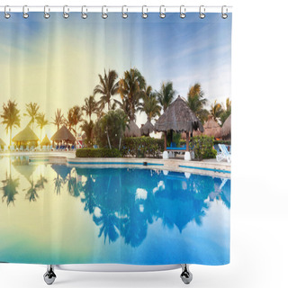 Personality  Tropical Swimming Pool At Sunrise Shower Curtains
