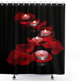Personality  Beautiful Rose Petals With Candle, On Dark Background Shower Curtains