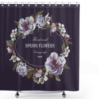 Personality  Floral Greeting Card With Peonies And Jasmine Shower Curtains