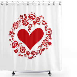 Personality  Wedding Wreath With Heart. Traditional European Ukrainian Orname Shower Curtains
