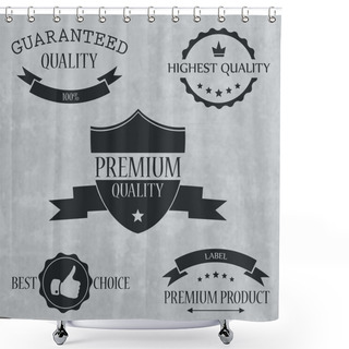 Personality  Quality And Guaranteed - Vector Signs, Emblems And Labels Shower Curtains