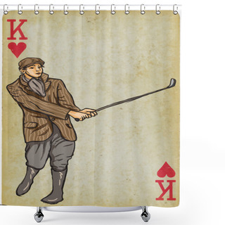 Personality  Playing Card, King - Vintage Golfer, An Man. Freehand Drawing. Shower Curtains