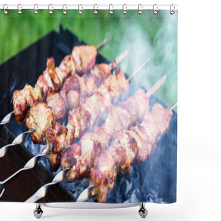 Personality  Pork Kebab Meat Roasted Skewers Meat, Barbecue, Grill Meat Shower Curtains