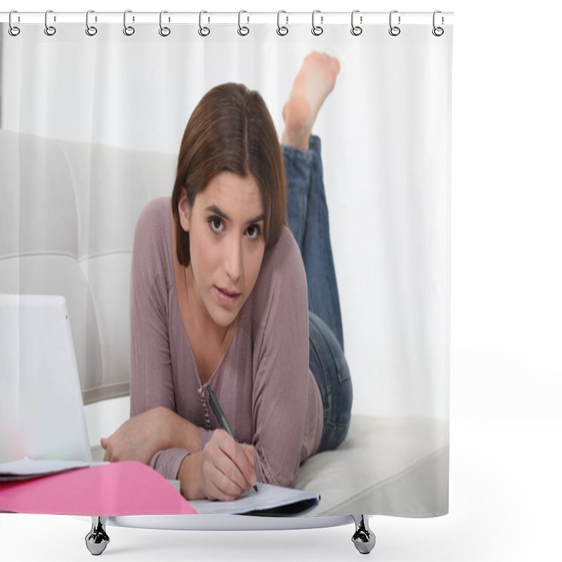Personality  Serious Woman Studying For An Exam Shower Curtains