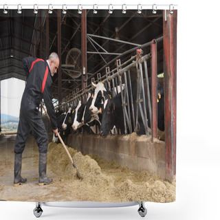 Personality  Farmer Working On A Cow Farm Shower Curtains
