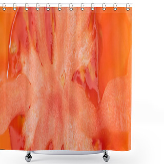 Personality  Close Up View Of Red Ripe Tomato Half With Seeds, Panoramic Shot Shower Curtains