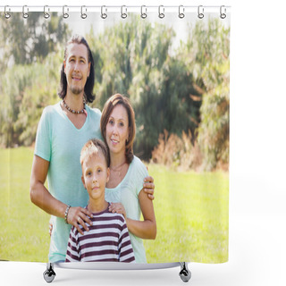 Personality  Couple With Teenage Son Shower Curtains