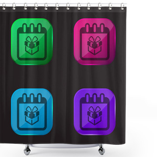 Personality  Birthday Giftbox On Reminder Calendar Page Four Color Glass Button Icon Shower Curtains