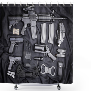 Personality  Set Of Guns On Black Cloth Shower Curtains