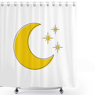 Personality  Yellow Moon With Stars. Flat Icon. Cartoon Style. Vector Illustration. Shower Curtains
