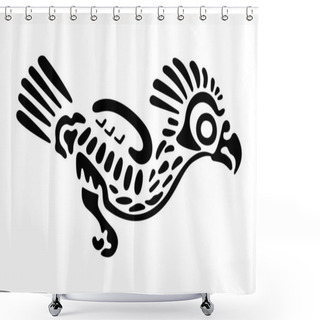 Personality  Eagle Symbol Of Ancient Mexico. Decorative Aztec Cylindrical Stamp Motif, Showing An Eagle, As It Was Found In Tenochtitlan, The Historic Center Of Mexico City. Isolated Black And White Illustration. Shower Curtains