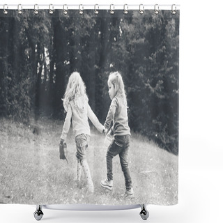 Personality  Two Friends Girls Walking Hand In Hand Shower Curtains