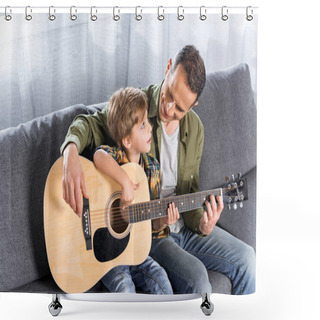 Personality  Father And Son Playing Guitar Together Shower Curtains