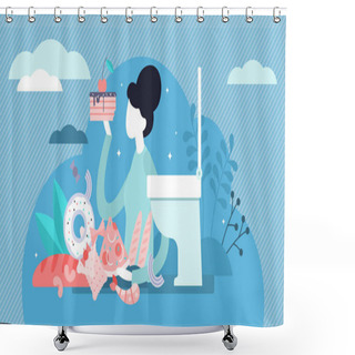 Personality  Bulimia Vector Illustration. Tiny Vomiting Food Diagnosis Persons Concept. Shower Curtains