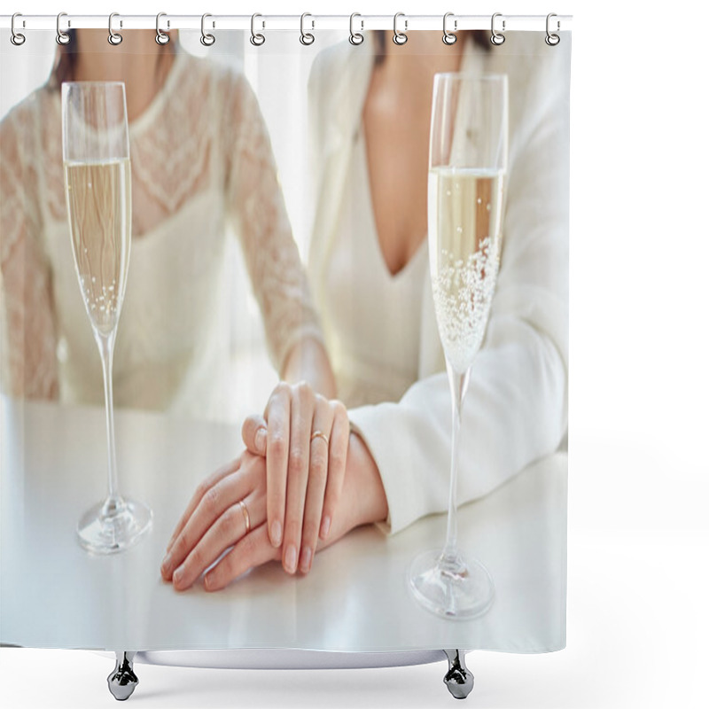 Personality  Happy Lesbian Couple With Champagne Shower Curtains
