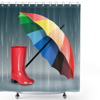 Personality  Rubber Boots And Umbrella Shower Curtains