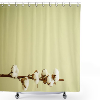Personality  Beautiful Cotton Branch With Place For Text. Flat Lay. Shower Curtains