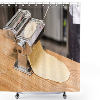Personality  Cropped Image Of Chef Preparing Dough For Pasta Shower Curtains