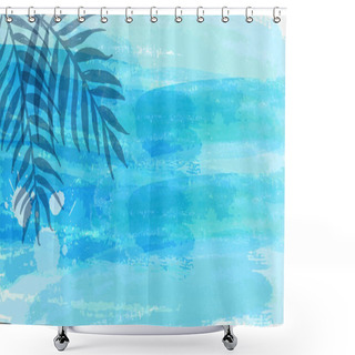 Personality  Abstract Watercolor Imitation Splashes Background With Tropical Palm Leaves. Trendy Summer Vacation Background. Blue Brushed Banner Shower Curtains
