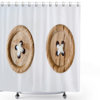 Personality  Two Wooden Sewed Buttons Shower Curtains